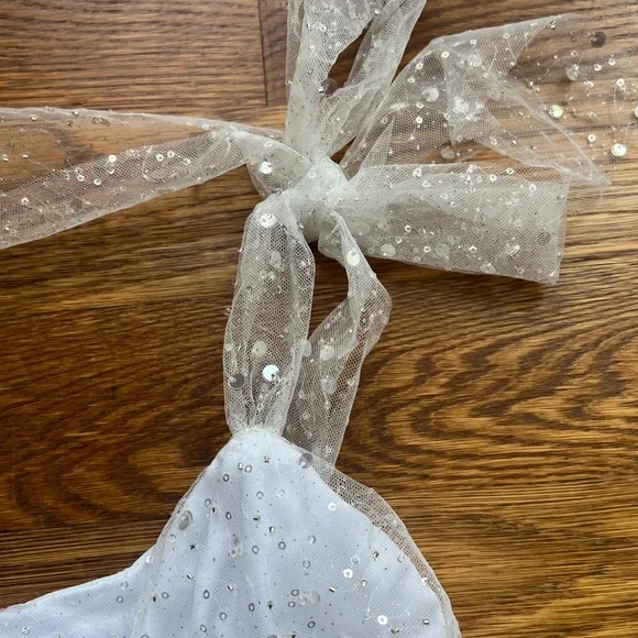 Lucy in the Sky White w Sequin Overlay Mini Dress | Size M | Sparkly Party Dress - Picture 3 of 10